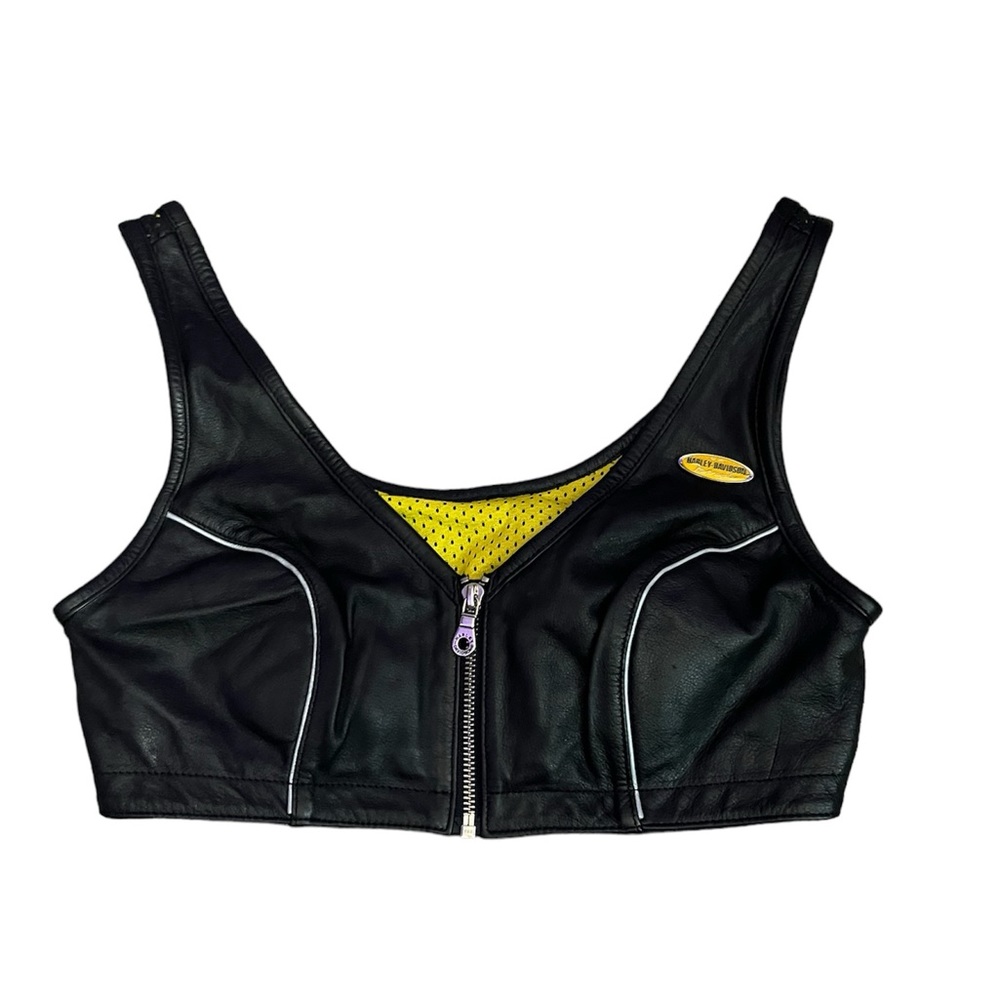 Harley Davidson genuine Leather Bra Crop Top Vest Bustier Tank 34/6 W Front Zip